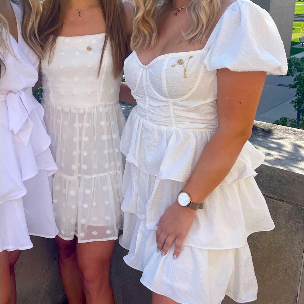 White Pretty Little thing ruffle dress. Size 10